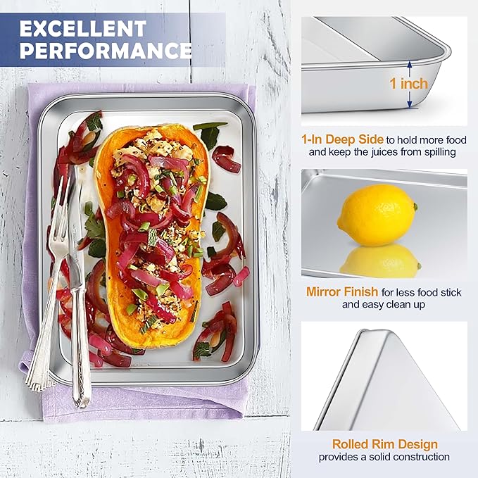 10.4 Inch Baking Sheet Pan with Rack Set, Joyfair Stainless Steel Toaster Oven Pans Tray & Cooling Racks for Cookie/Jelly Roll/Bacon/Meat, Commercial Metal & Rust-free, Dishwasher Safe - Image 3
