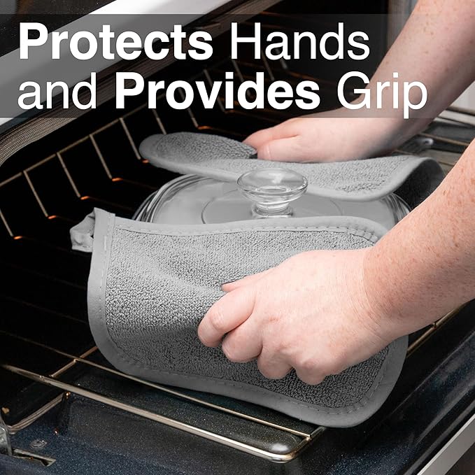 RITZ Terry Potholder & Hot Pad: Unparalleled Heat Resistant, Durable 100% Cotton – Ergonomically Designed for Optimal Grip – Easy-Care Machine Washable – 2-Pack, Titanium - Image 5