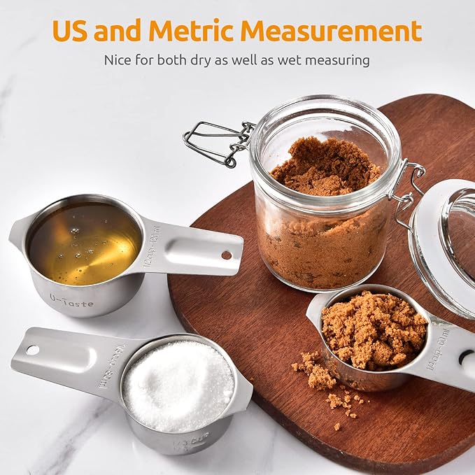 Measuring Cups: U-Taste 18/8 Stainless Steel Measuring Cups Set of 7-Piece: 1/8 Cup, 1/4 Cup, 1/3 Cup, 1/2 Cup, 2/3 Cup, 3/4 Cup, 1 Cup Dry and Liquid Ingredients - Image 8