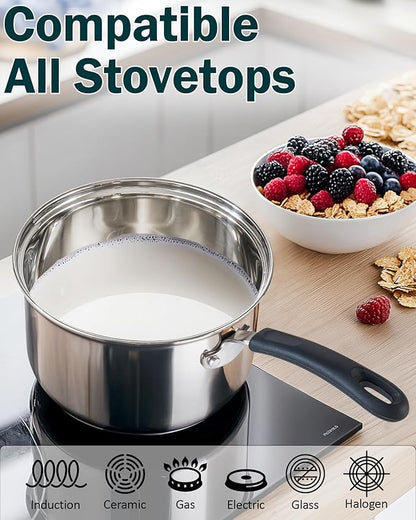 Cook N Home Stainless Steel Cookware Sets 10-Piece, Pots and Pans Kitchen Cooking Set with Stay-Cool Handles, Dishwasher Safe, Silver - Image 3