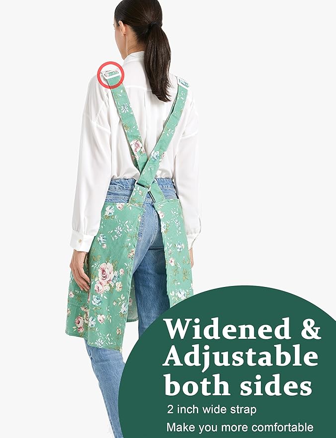 Cozy Adjustable Cross Back Aprons for Women with Pockets Cotton Linen Cooking Kitchen Baking