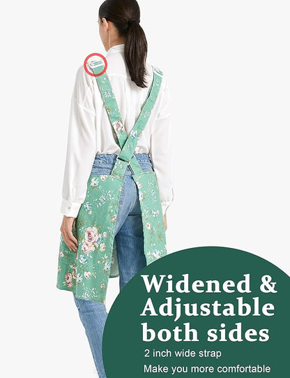 Cozy Adjustable Cross Back Aprons for Women with Pockets Cotton Linen Cooking Kitchen Baking