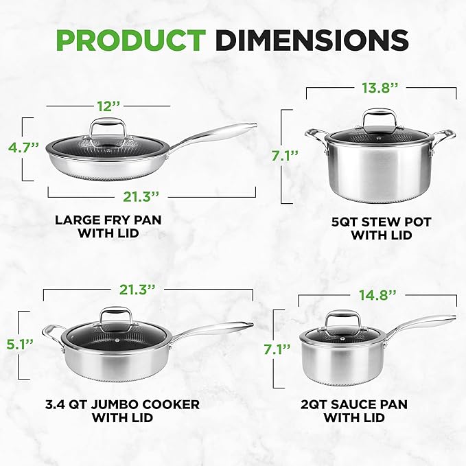 NutriChef 8-Piece Triply Cookware Set Stainless Steel - Triply Kitchenware Pots & Pans Set Kitchen Cookware, Non-Stick Coating - Sauce Pot, Stew Pot, Cooking Pot, Frying Pan, Lids