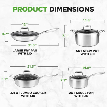 NutriChef 8-Piece Triply Cookware Set Stainless Steel - Triply Kitchenware Pots & Pans Set Kitchen Cookware, Non-Stick Coating - Sauce Pot, Stew Pot, Cooking Pot, Frying Pan, Lids