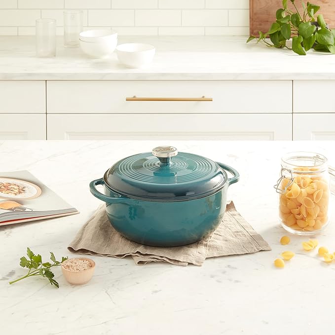 Lodge 4.5 Quart Enameled Cast Iron Dutch Oven with Lid – Dual Handles – Oven Safe up to 500° F or on Stovetop - Use to Marinate, Cook, Bake, Refrigerate and Serve – Lagoon - Image 9