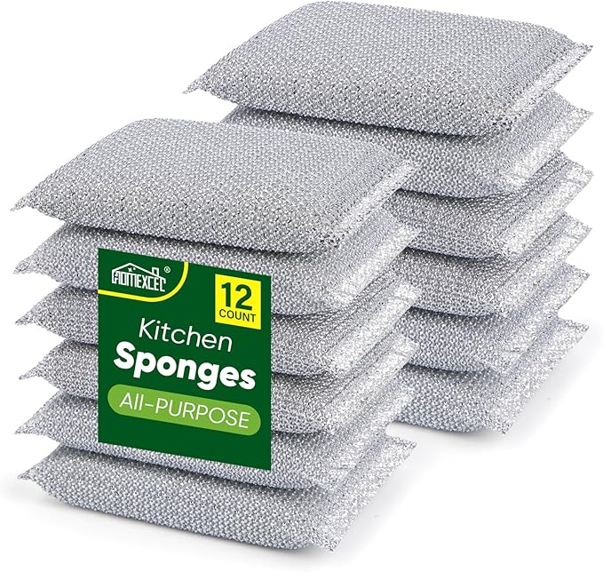 HOMEXCEL All-Purpose Sponge Pads 12PK, Non-Scratch Dish Sponges Safe for Non-Stick Cookware, Pots & Pans, Ideal Cleaning Dish Scrubber Pads for Kitchen, Bathroom and Household by HOMEXCEL