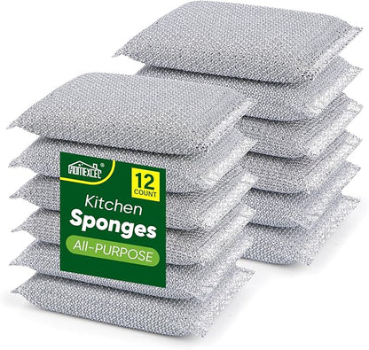 HOMEXCEL All-Purpose Sponge Pads 12PK, Non-Scratch Dish Sponges Safe for Non-Stick Cookware, Pots & Pans, Ideal Cleaning Dish Scrubber Pads for Kitchen, Bathroom and Household by HOMEXCEL