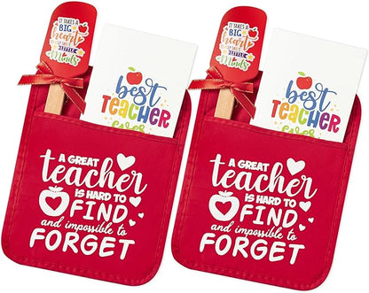 R HORSE Teacher Appreciation Gifts - 2 Pack Red Funny Pot Holder Set, Heat Resistant Oven Mitt with Silicone Spatula & Greeting Card, Unique Gift for Teacher Appreciation Week Thank You Present