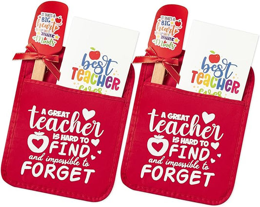 R HORSE Teacher Appreciation Gifts - 2 Pack Red Funny Pot Holder Set, Heat Resistant Oven Mitt with Silicone Spatula & Greeting Card, Unique Gift for Teacher Appreciation Week Thank You Present
