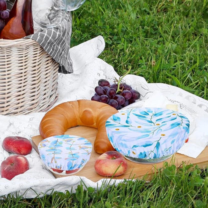 5 Pieces Bowl Covers Reusable, 5 Size Elastic Cloth Bowl Covers for Bread Proofing, Food Covers Washable for Food Fruits Leftover (Eucalyptus Leaves) - Image 7