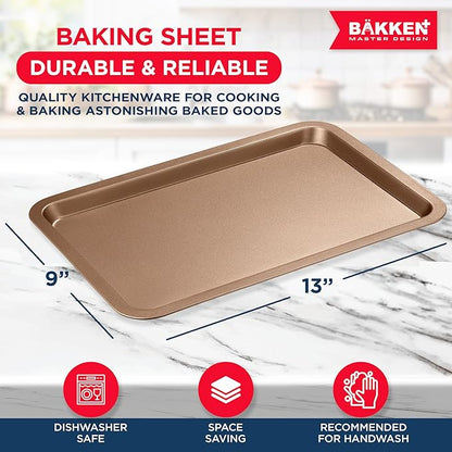 BAKKEN Kitchen Baking Pans - Nonstick Brown Coating, 13.18’’ × 8.66’’ Commercial Grade Carbon Steel Cookie Sheet, Baking Kitchen Essentials, PFOA, PFOS, PTFE Free, Oven Safe Tray (450° F), Brown - Image 2