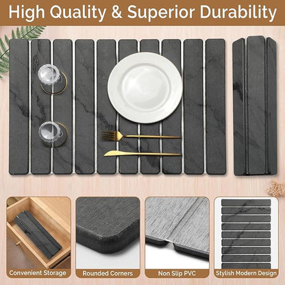 Large Stone Dish Drying Mat for Kitchen Counter, Quick Dry Stone Dishes Mats,Foldable Water Absorbing Diatomaceous Earth Drying Organizer Pad for Plate Rack Bottles Utensils(Dark Gray 24"×16" & 8"x4") - Image 4