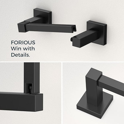 FORIOUS Toilet Paper Holder Wall Mount and Hand Towel Ring Set, SUS 304 Stainless Steel Double Post Pivoting Tissue Roll Holder, Modern Bathroom Hardware Accessories Set, Matte Black (Pack of 2)