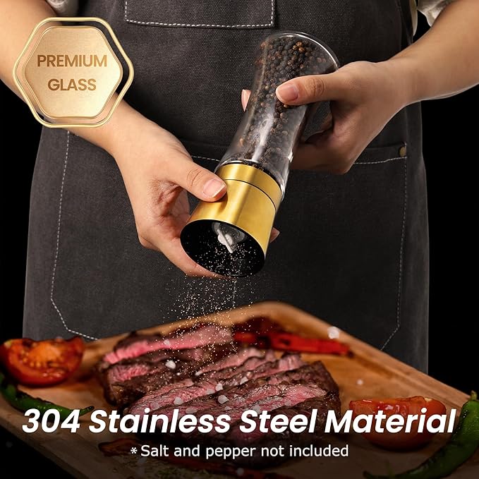 VEVOK CHEF Gold Salt and Pepper Grinder Mill Set Stainless Steel Pepper Shaker Adjustable Ceramic Coarseness Salt Grinder Black Pepper Spice Grinder Mill - Image 5
