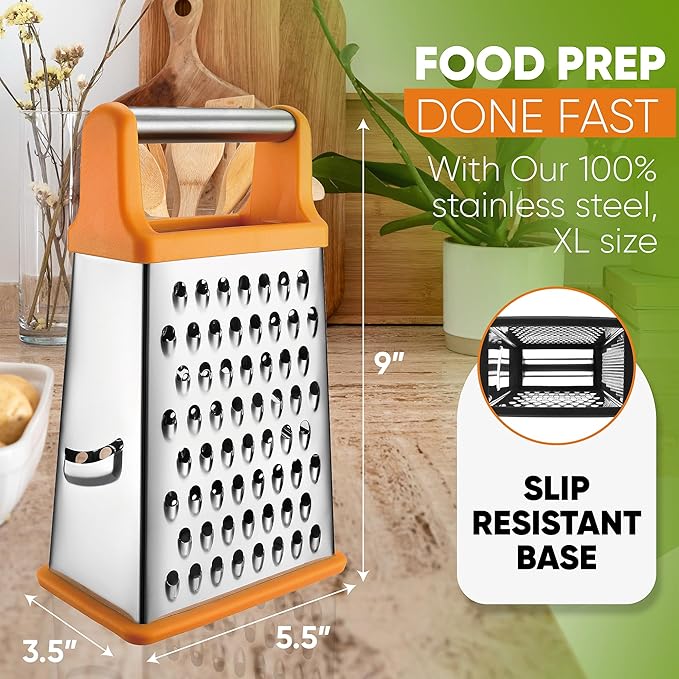 Spring Chef Handheld Stainless Steel XL Parmesan Cheese Grater with Handle - 4 Sided Manual Box Grater for Kitchen - Dishwasher Safe Cheese Shredder for Carrot, Potato, Vegetables, Hash Brown - Mango - Image 4
