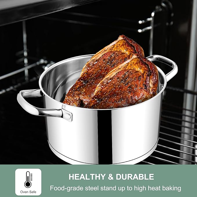 E-far Stainless Steel Stockpot, 5 Quart Pot with Glass Lid for Soup Pasta, Induction Nontoxic Cooking Pot for All Stoves, Thick Tri-Ply Bottom & Double Riveted Handle, Oven & Dishwasher Safe - Image 5
