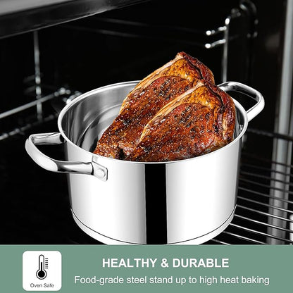 E-far Stainless Steel Stockpot, 5 Quart Pot with Glass Lid for Soup Pasta, Induction Nontoxic Cooking Pot for All Stoves, Thick Tri-Ply Bottom & Double Riveted Handle, Oven & Dishwasher Safe - Image 5