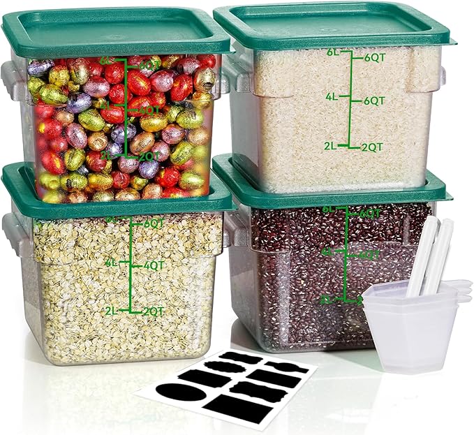 6QT Clear Food Storage Containers: 4 PCS[Food Grade][Hot&Cold Resistant] NSF Food Storage Containers with Lids for Home Restaurant Kitchen Storage Pizza Proof Dough, Green N by SVKLHY