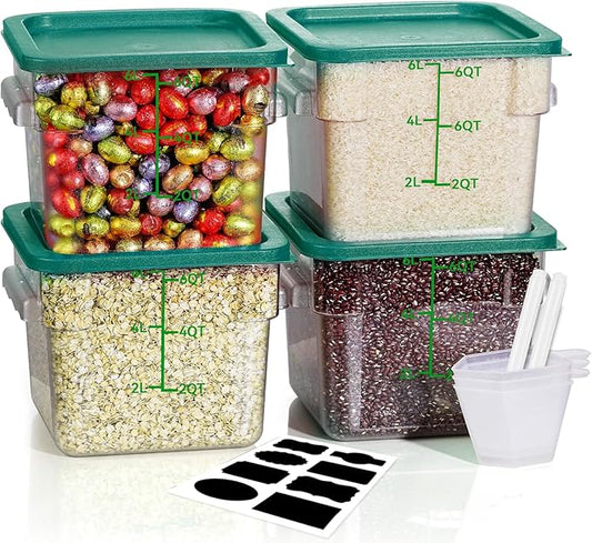 6QT Clear Food Storage Containers: 4 PCS[Food Grade][Hot&Cold Resistant] NSF Food Storage Containers with Lids for Home Restaurant Kitchen Storage Pizza Proof Dough, Green N by SVKLHY