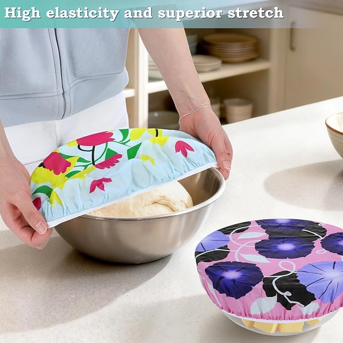 2 Large Reusable Beeswax Bowl Covers for Bread Proofing, 10/12 Inch Elastic Beeswax Wraps Cotton Cloth Sourdough Bowl Covers for Proofing Baskets, Mixer Bowls, Food Storage Containers