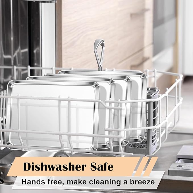 E-far 4 Pack Toaster Oven Trays, 9.4”x7.3” Stainless Steel Small Baking Cookie Sheets, Mini Non-toxic Metal Baking Pans for Cake, Healthy & Rust Free, Mirror Finish & Dishwasher Safe - Image 5