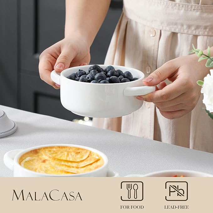 MALACASA Mini Cocotte Set - 14 OZ Small Casserole Dishes with Lids and Handles, Ceramic Mini Dutch Oven Set of 4, Small Baking Ramekins for Lasagna, Soufflé, Oven, Microwave & Dishwasher Safe, Series BAKE.BAKE - Image 3