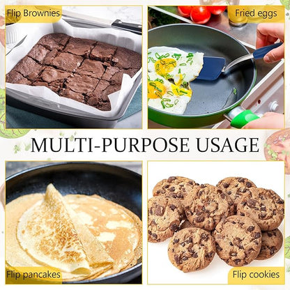 Silicone Cookie Spatula Turner 2 Pack Mini Brownie Spatula Flexible Kitchen Small Silicone Turner for Nonstick Cookware Heat Resistant No Scratch Flipper for Egg Pancake(Black,Blue) - Image 6