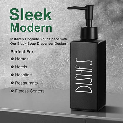 Hand and Dish Soap Dispenser Set, Matte Black Dish Dispenser Bottle for Kitchen, Glass Kitchen Soap Dispenser Set with Pump, Refillable Liquid Soap Bottle, Farmhouse Kitchen Decor, 12.3fl oz - Image 4