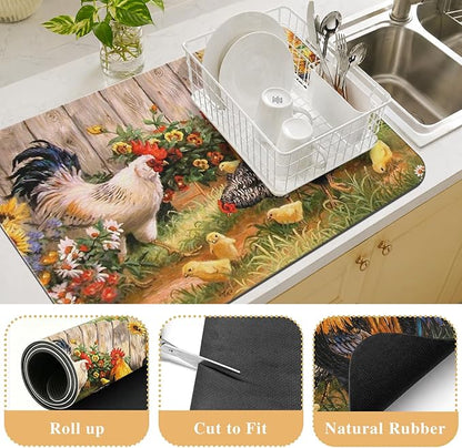 Kitchen Countertop Dish Drying Mat,Super Absorbent Coffee Bar Mat for Maker Espresso Machine, Anti-Slip Accessories for Kitchen Countertops 23x15 Inch