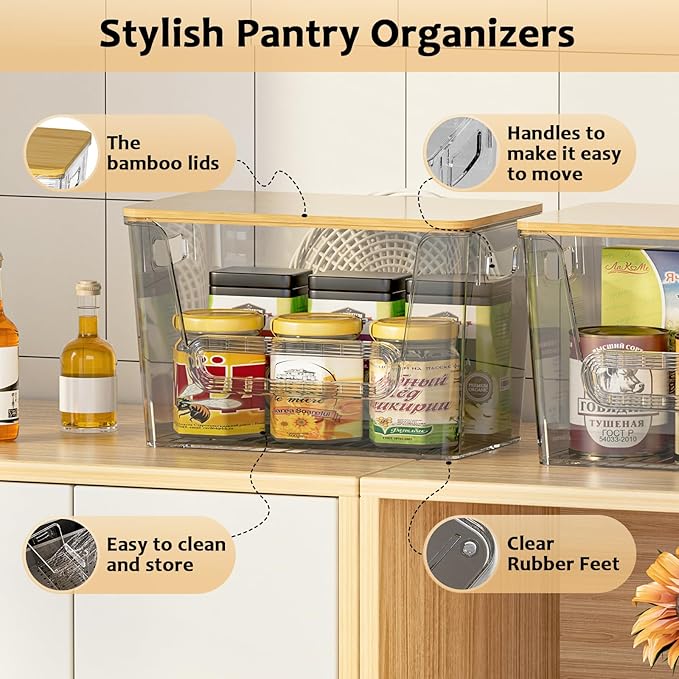Delamu 2 Set Pantry Organizers and Storage,Trash Bag Dispenser with Bamboo Top,Stackable Trash Bag Dispenser Under Sink Organizer for 4-30 GalBags,Onion,Potato,Fruits,Gray(11.22" L*7" W*7.12" H) - Image 3