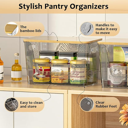 Delamu 2 Set Pantry Organizers and Storage,Trash Bag Dispenser with Bamboo Top,Stackable Trash Bag Dispenser Under Sink Organizer for 4-30 GalBags,Onion,Potato,Fruits,Gray(11.22" L*7" W*7.12" H) - Image 3