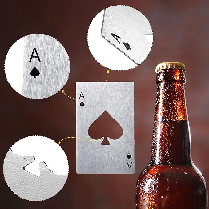 Chumia Poker Card Bottle Openers Stainless Steel Poker Card Beer Ace Bottle Cap Openers for Wedding Birthday Party Bridal Shower Table Tools Supplies(Silver, Black,24 Pieces)