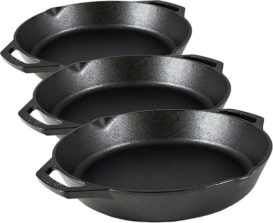 Lodge 12 Inch Pre-Seasoned Cast Iron Skillet - Dual Assist Handles - Use in the Oven,on the Stove,on-the Grill,or Over a Campfire - Black,(Pack of 3) by Lodge