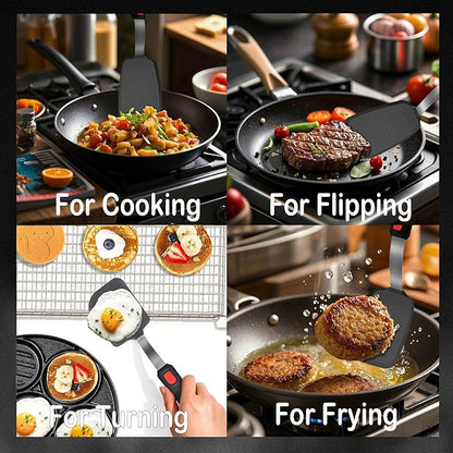 2 Pack Silicone Spatula Turner, 600°F Heat Resistant Kitchen Spatula Set for Nonstick Cookware, Cooking Utensil Set for Egg Pancake Flipper/Heat Resistant Silicone Grip - Image 4