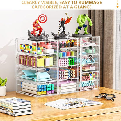 Acrylic 3 Pack Desk Organizers and Accessories, Makeup Organizer Storage With 15 Drawers, Desk Organizers, Dustproof Drawer Organizer and Storage for Make Up, Jewelry, DIY Pen - Image 7
