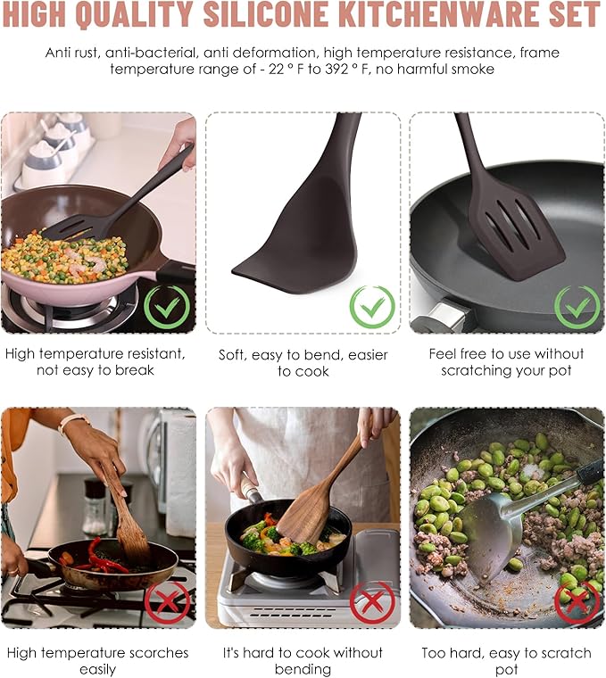 Kitchen Utensils Set-12 Pieces Silicone Cooking Utensils Set (Dishwasher Safe) 392°F Heat Resistant Spatula Set, Nonstick Cookware - Image 3