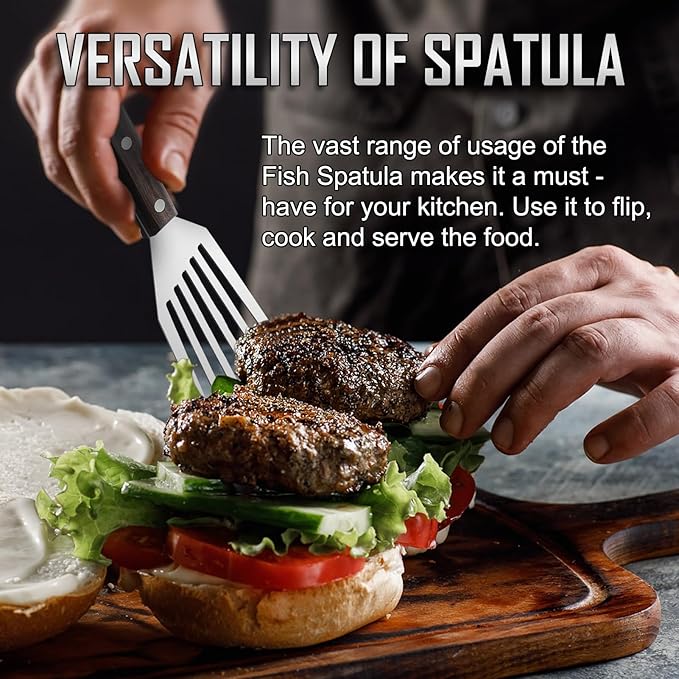 2 Pack Fish Spatula Stainless Steel，Flexible Metal Spatula Perfect for Flipping Eggs, Burgers and Baking, Durable Lightweight Kitchen Slotted Turner for Cooking & BBQ, Perfect Gifts