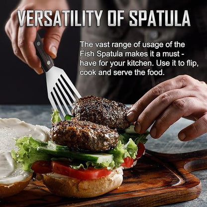 2 Pack Fish Spatula Stainless Steel，Flexible Metal Spatula Perfect for Flipping Eggs, Burgers and Baking, Durable Lightweight Kitchen Slotted Turner for Cooking & BBQ, Perfect Gifts