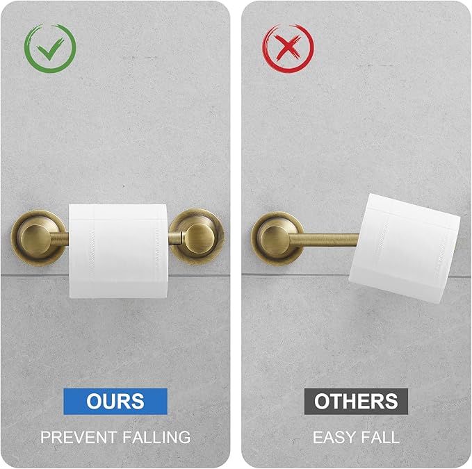 RUMOSE Toilet Paper Holder and Hand Towel Ring Antique Brass Wall Mount Bathroom Hardware Accessories 2 PCS Set Flexible Pivoting Toilet Tissue Roll Holder and Towel Hanger, Stainless Steel