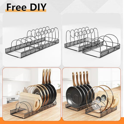 Pots and Pans Organizer Rack for Under Cabinet Expandable Pot Lid holders inside Organizer 10 Adjustable Divider Pan organizer 11.81''-22.85'' Pan lid organizer for cabinet Organizer for Bakeware - Image 4