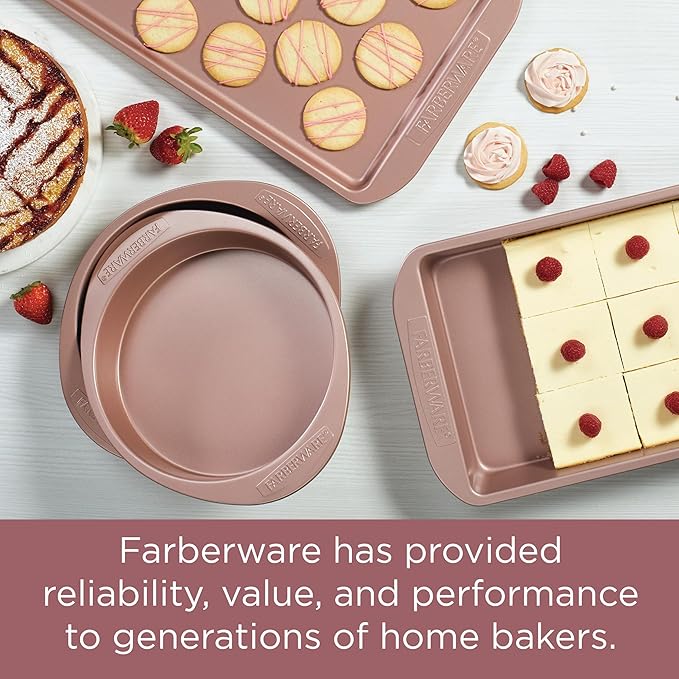 Farberware Nonstick Bakeware 10-Inch x 15-Inch Cookie Pan, Metal Baking Pan, Rose Gold