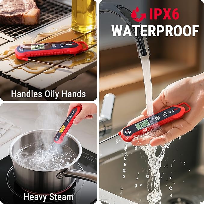 TempPro 1 Second Instant Read Digital Meat Thermometer, ±0.9°F Accuracy, Waterproof & Backlight Food Thermometer for Cooking, Oil Fry Candy Meat Probe for Kitchen, BBQ, Oven, Grill, Smoker - Image 5