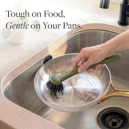 Earth & Mango Magnetic Dish Brush & Scraper, Snaps to Sink, Non-Scratch, Dishwasher Safe, Dish Scrubber – Moss Green