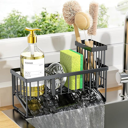 Cisily Sink Caddy Sponge Holder for Kitchen with Brush Holder and Stainless Steel Self Drain Tray, Rustproof Kitchen Sink Organizer for Sponge, Soap Dispenser Storage Accessories by CISILYHOMELIFE