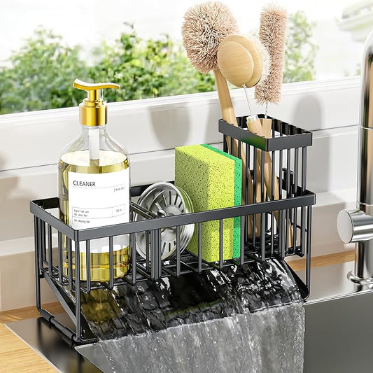 Cisily Sink Caddy Sponge Holder for Kitchen with Brush Holder and Stainless Steel Self Drain Tray, Rustproof Kitchen Sink Organizer for Sponge, Soap Dispenser Storage Accessories by CISILYHOMELIFE