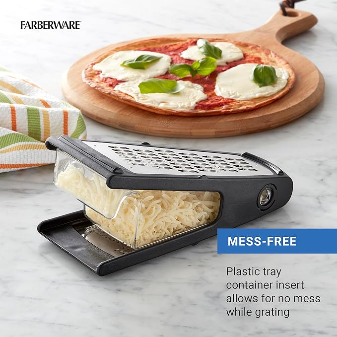 Farberware Professional Stainless Steel Grater with Container, Coarse and Fine Blades, Nonslip Base, Easy-Grip Handle, Dishwasher Safe - Image 3