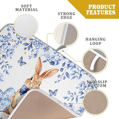 Vintage Microfiber Dish Drying Mat Blue Easter Floral Kitchen Drying Mats for Dishes 18 X 16 - Image 4