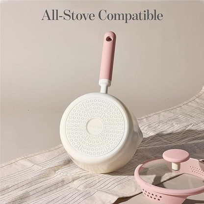 CAROTE 2.5QT & 3.0QT Sauce Pan Sets with Lid & Ladle Ceramic Nonstick Pot Set Non Toxic Saucepan with Stay-cool Handle Small Kitchen Cooking Pots, Easy to Clean, Induction Comptable, PFOA FREE - Image 6