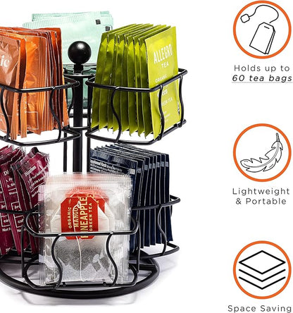 Sorbus Tea Bag Spinning Carousel - Tea Caddy Organizer for Countertop - Matcha Station Accessories - 2 Tier Revolving Storage for Pantry - Holds Up to 60 Large Tea Bags - Image 5