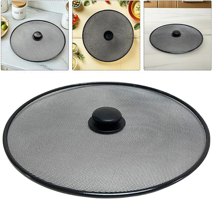 Amosfun Stainless Steel Mesh Splatter Guard Pan Lid Splatter Screen Cover With Knob Handle for Frying Pan Skillet Diameter 13 Inch